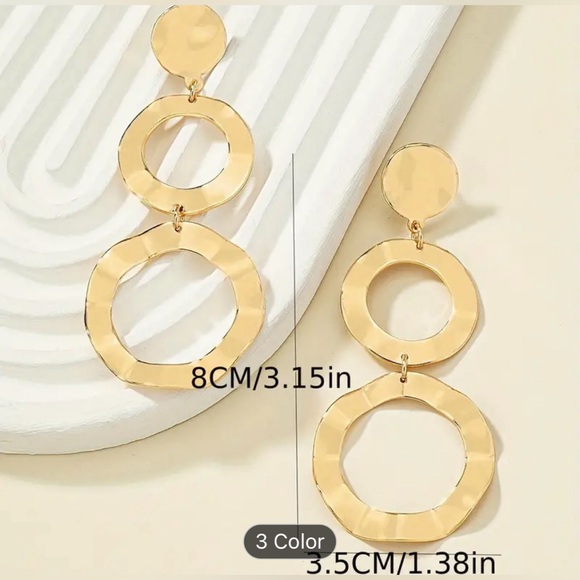 18k Gold Plated Circle Dangle Earrings - Picture 2 of 3